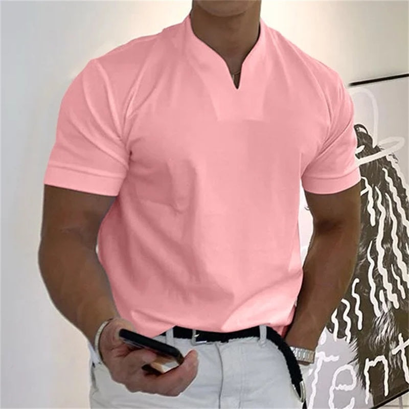 💎 Men’s Gentleman Business Short Sleeve T-Shirt – V-Neck, Breathable Cotton Blend & Available Up to 5XL 👕✨