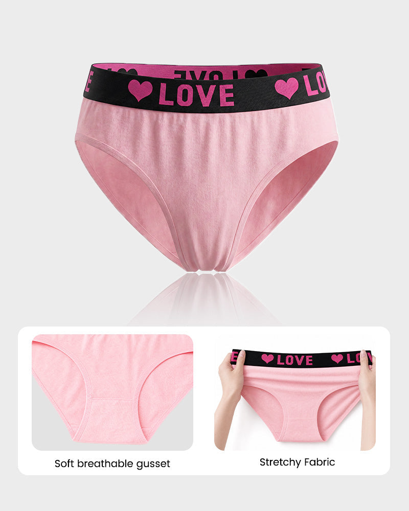 6 Pack LOVE Print Cotton Bikini Panties