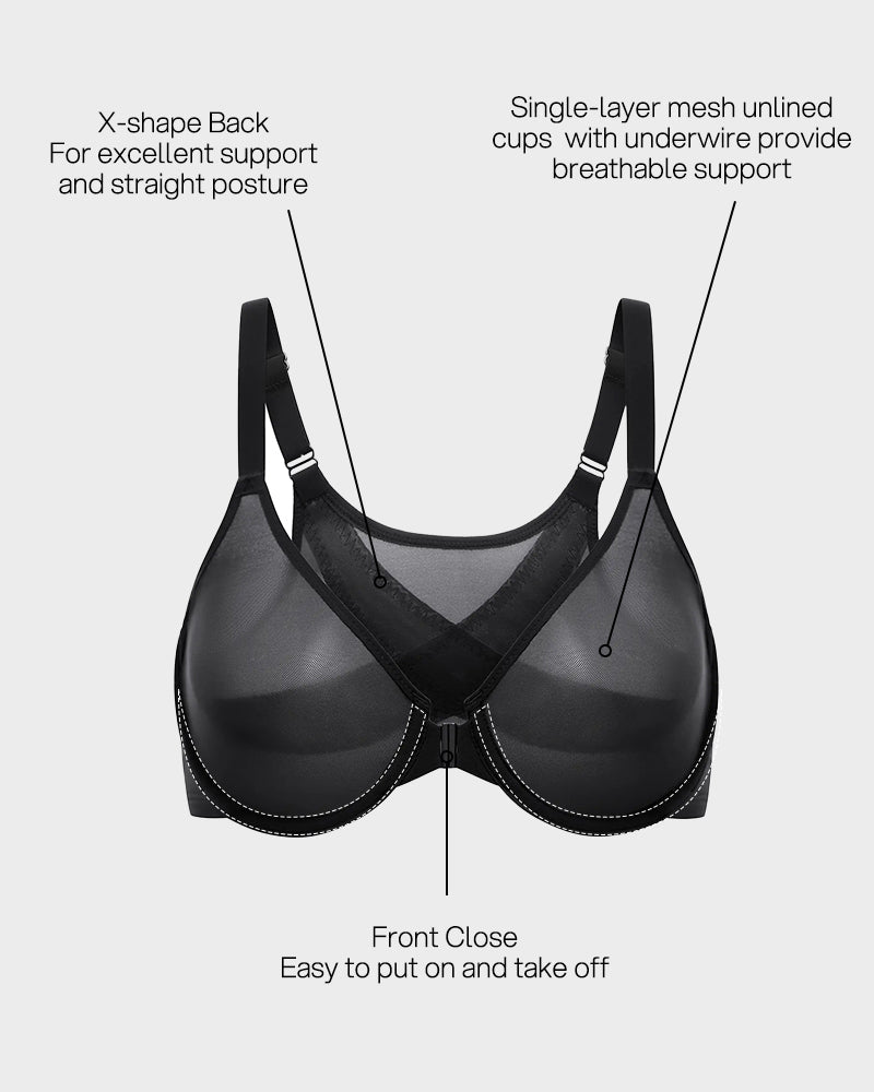 Front Closure Mesh Support Bra