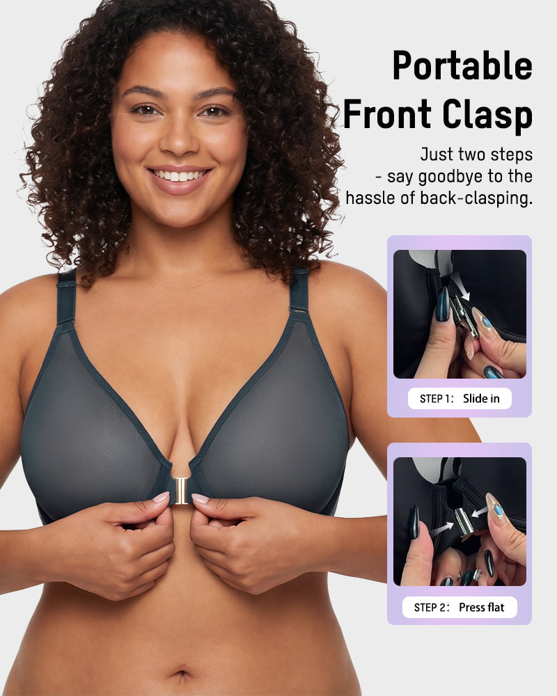 Front Closure Mesh Support Bra