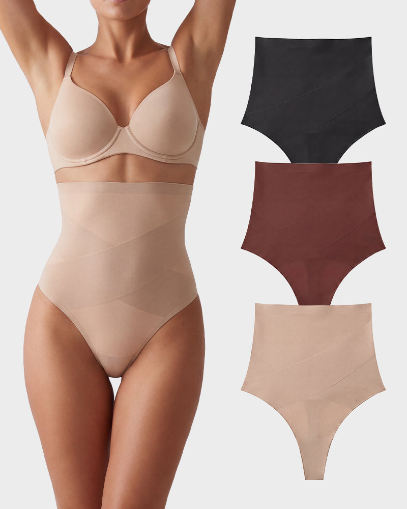 High Waist Mesh Tummy Control Thong(3 Pack)