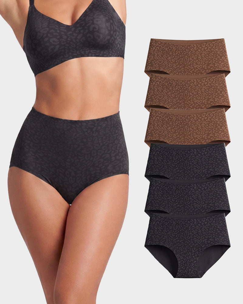 High Waist Seamless Leopard Tummy Brief(6  Pack)