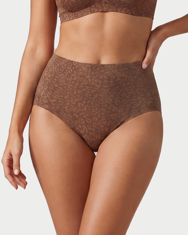 High Waist Seamless Leopard Tummy Brief(6  Pack)