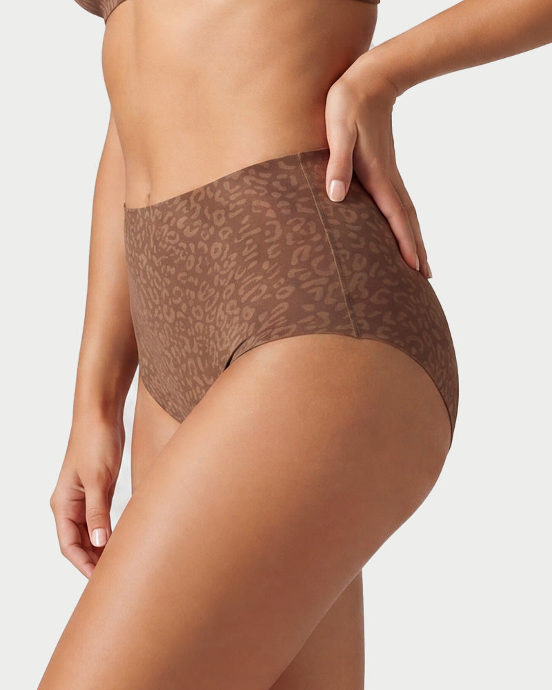 High Waist Seamless Leopard Tummy Brief(6  Pack)