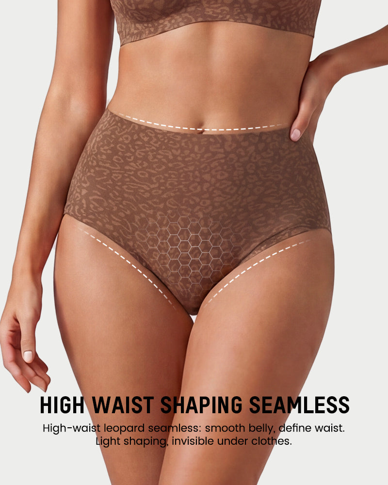 High Waist Seamless Leopard Tummy Brief(6  Pack)