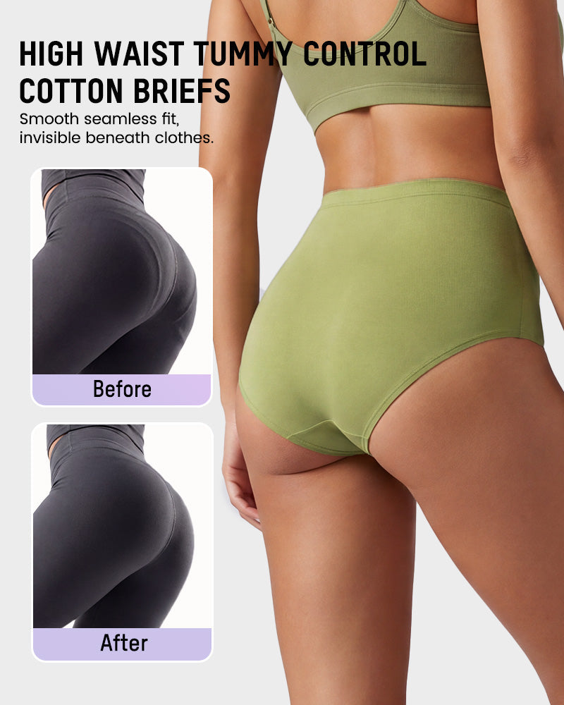 High Waist Tummy Control Cotton Briefs(4 Pack)