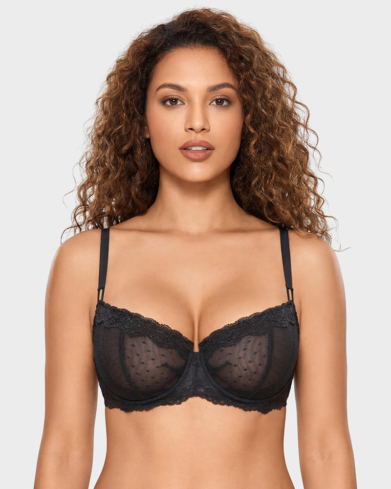 Lace Underwire Unlined Sheer Demi Balconette Bra