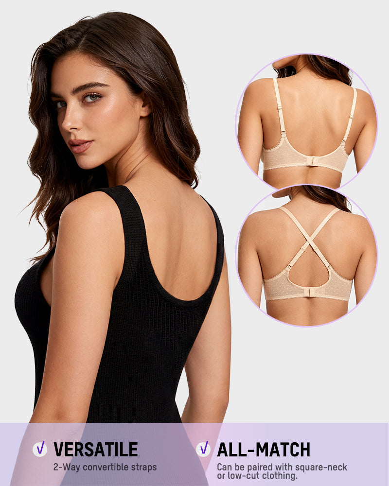 Lace Underwire Unlined Sheer Demi Balconette Bra