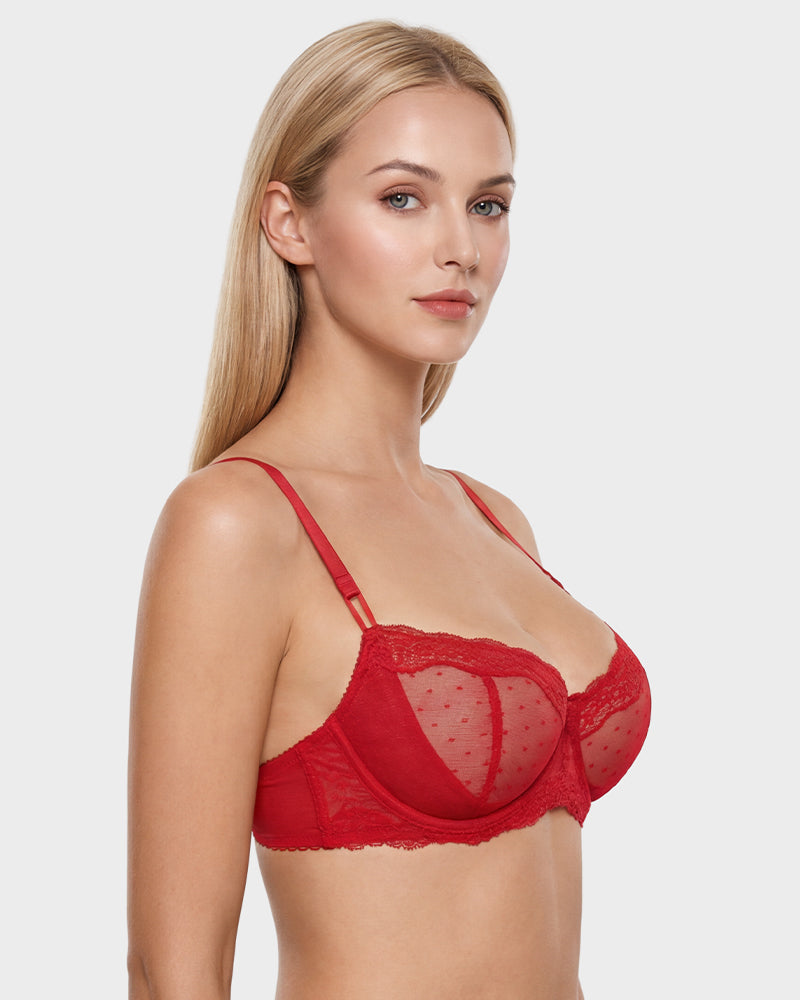 Lace Underwire Unlined Sheer Demi Balconette Bra