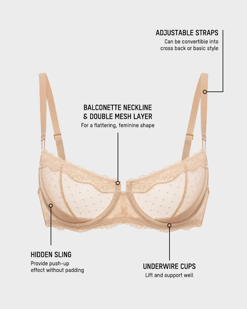 Lace Underwire Unlined Sheer Demi Balconette Bra