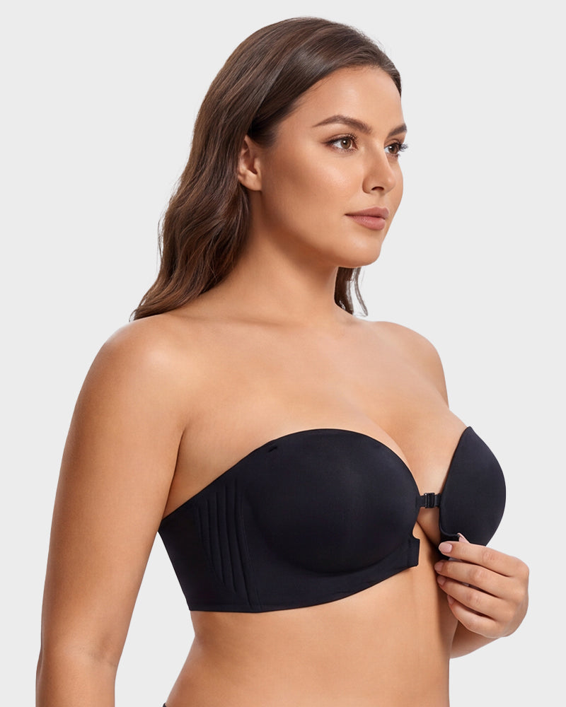 No-Slip Front Closure Push-Up Strapless Bra