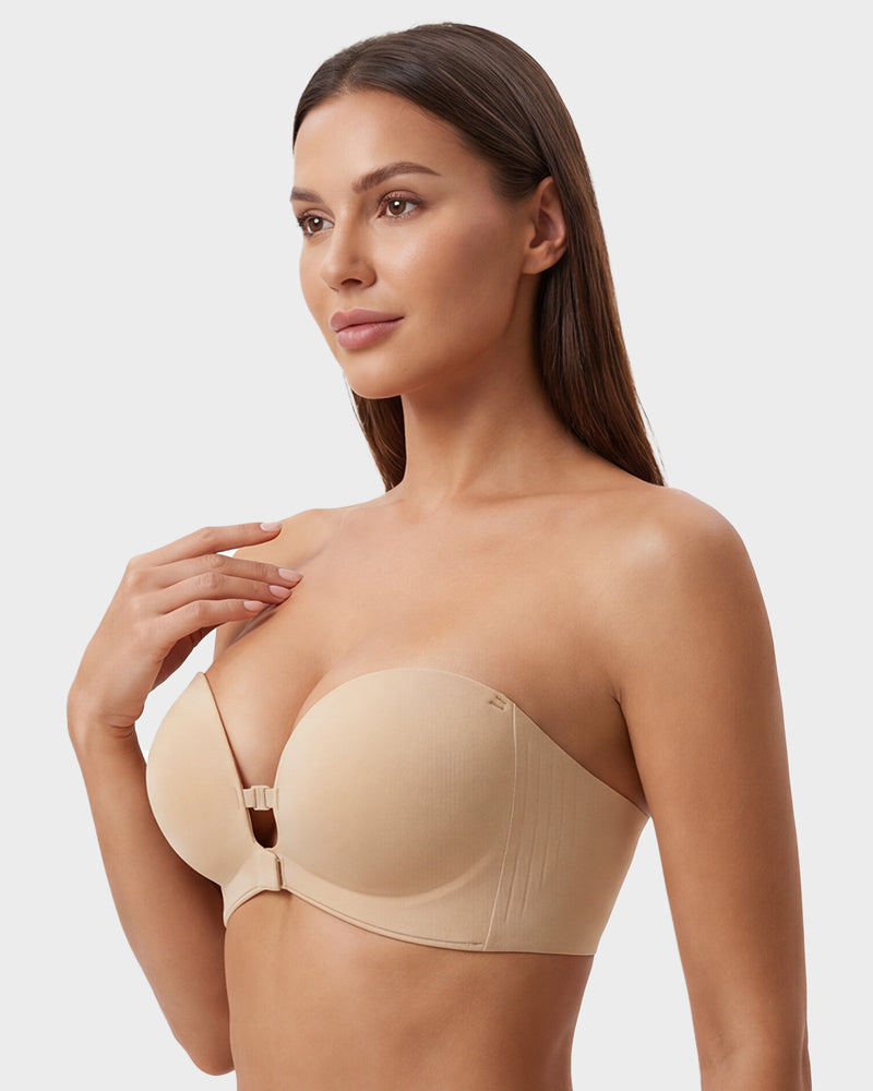 No-Slip Front Closure Push-Up Strapless Bra