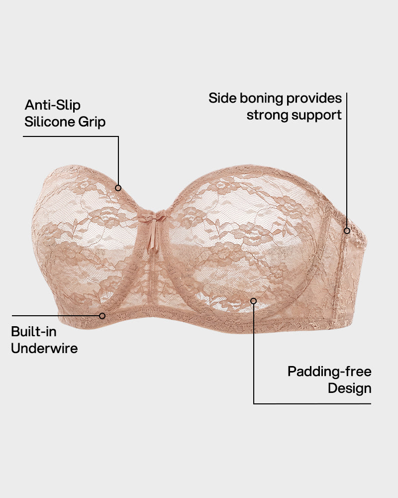 No Slip Strapless Lace Push Up Bra