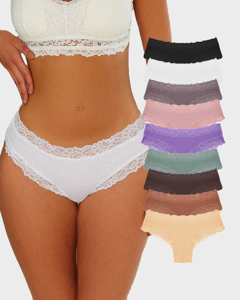 Ribbed Cotton Lace Mid-Rise Panty (9 pack）