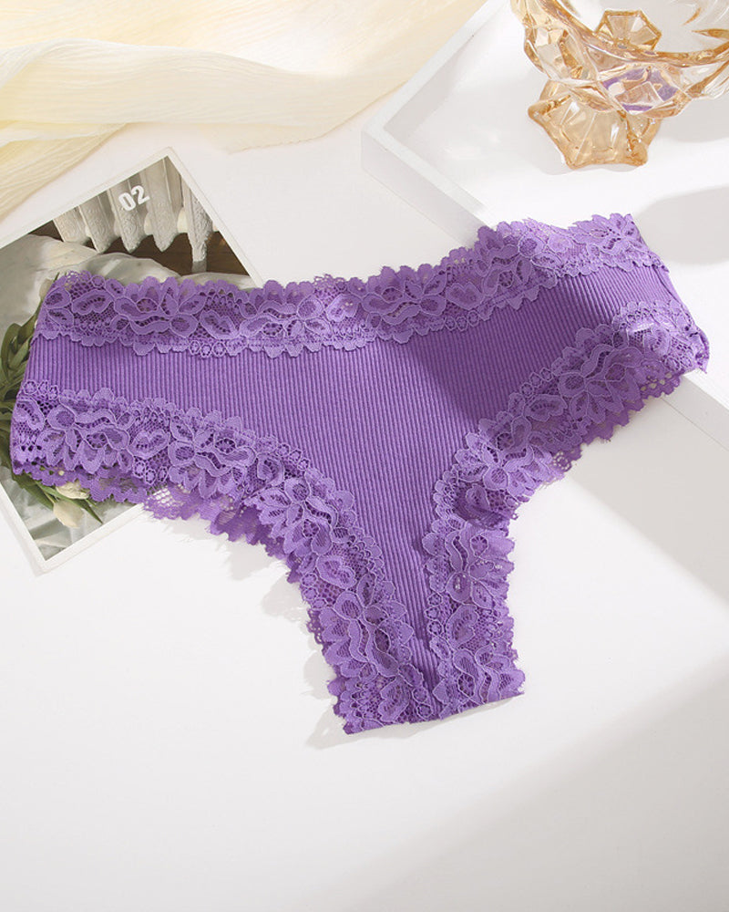 Ribbed Cotton Lace Mid-Rise Panty (9 pack）