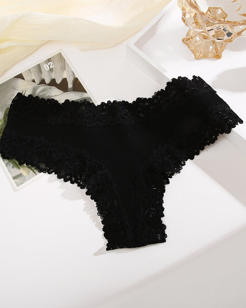 Ribbed Cotton Lace Mid-Rise Panty (9 pack）