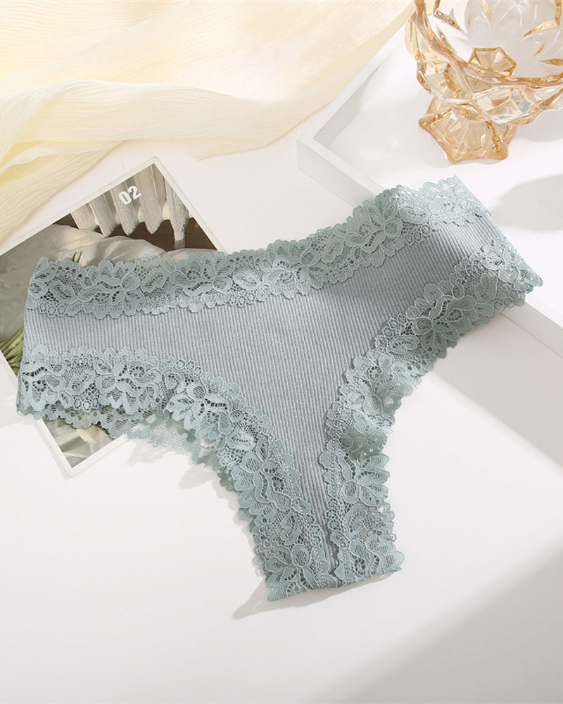 Ribbed Cotton Lace Mid-Rise Panty (9 pack）