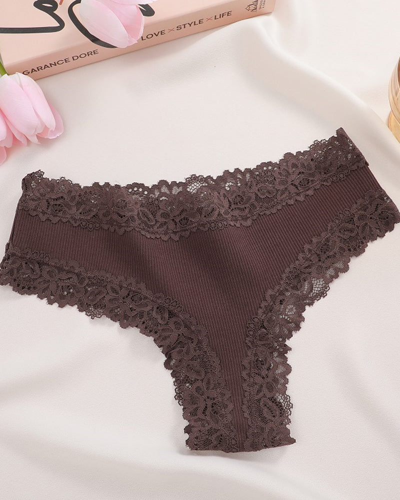 Ribbed Cotton Lace Mid-Rise Panty (9 pack）