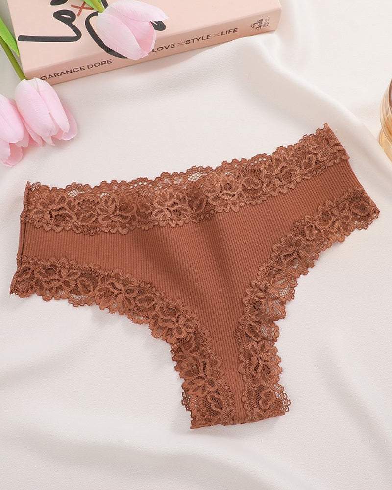 Ribbed Cotton Lace Mid-Rise Panty (9 pack）