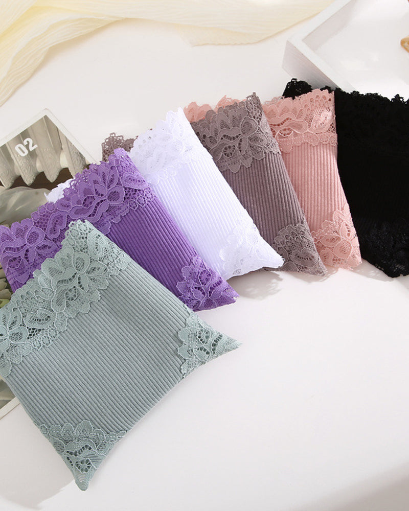 Ribbed Cotton Lace Mid-Rise Panty (9 pack）