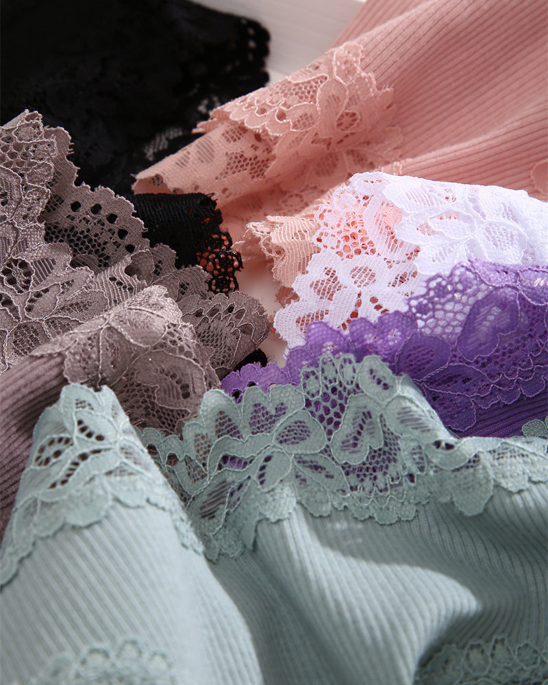 Ribbed Cotton Lace Mid-Rise Panty (9 pack）