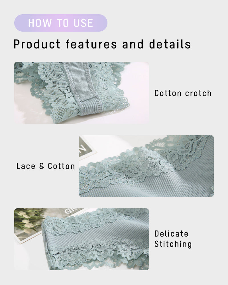 Ribbed Cotton Lace Mid-Rise Panty (9 pack）