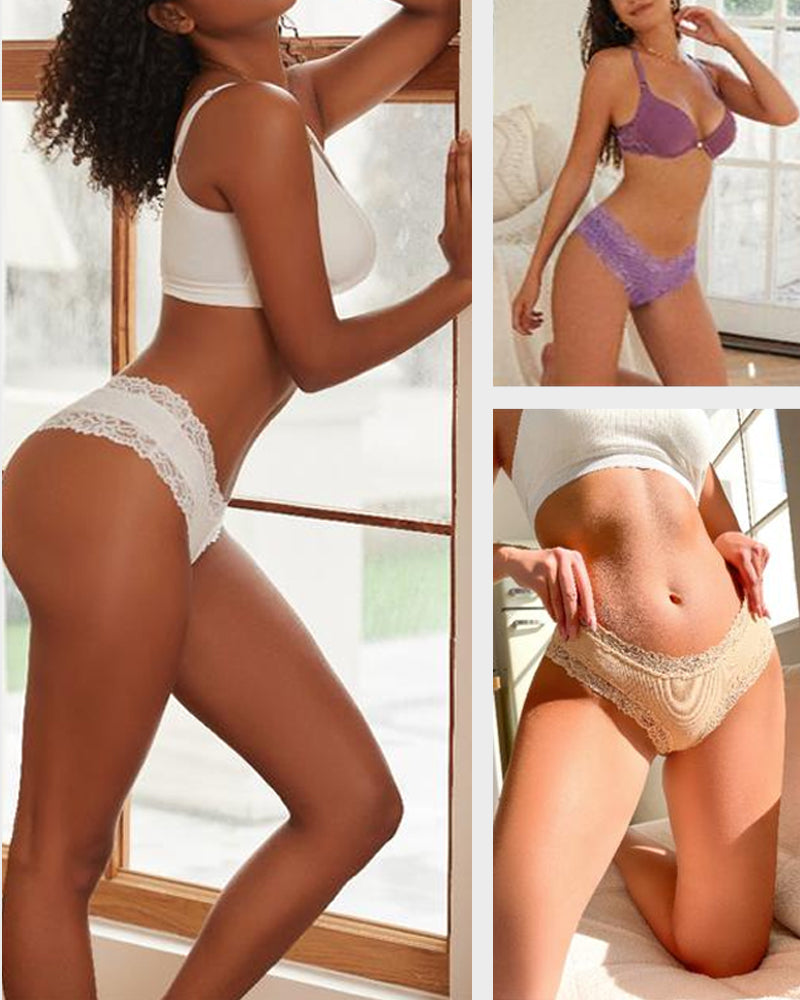 Ribbed Cotton Lace Mid-Rise Panty (9 pack）