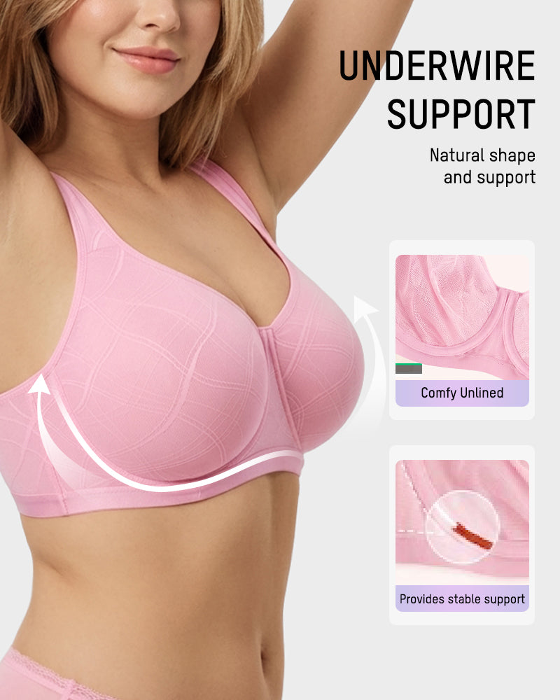 Ultra-Lightweight Full Coverage Cup Jacquard Mesh Comfort Bra