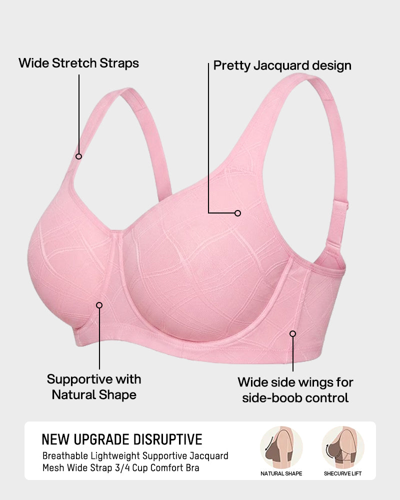 Ultra-Lightweight Full Coverage Cup Jacquard Mesh Comfort Bra