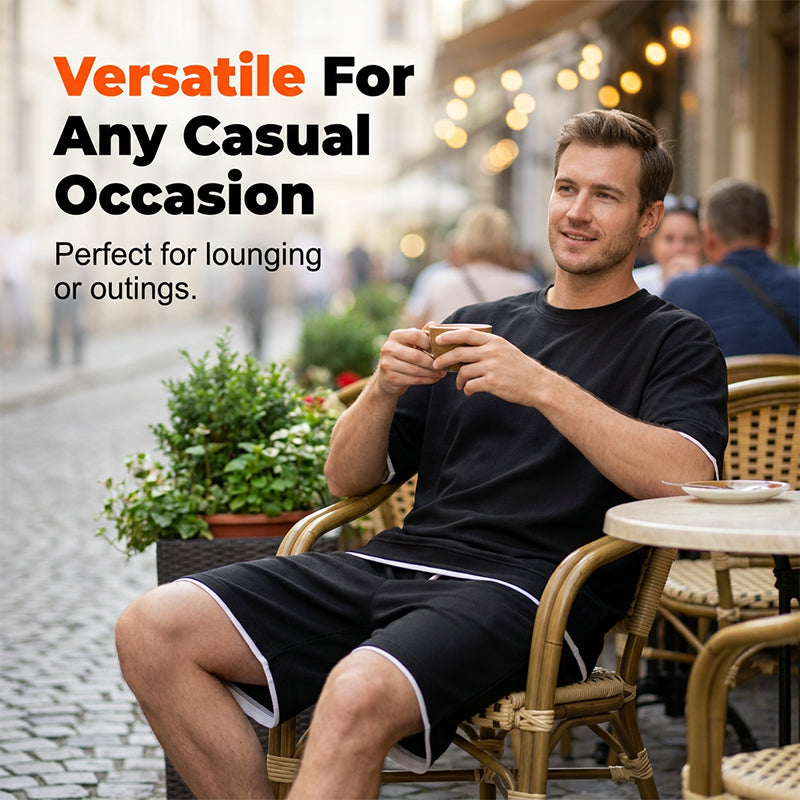 🎉 LIMITED TIME 66% OFF! 👕 Men's Waffle Knit T-Shirt & Shorts Set – Cooling Sensation Fabric & Relaxed Fit Design 💙